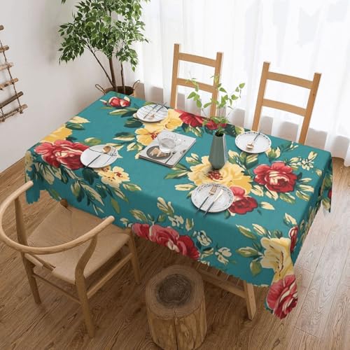 Mexpekil Tischdecke mit Rosenmuster, abwischbar, wasserdicht, schmutzabweisend, Tischschutz, Dekoration, rechteckige Tischdecke für drinnen und draußen, 137 x 183 cm, Blaugrün von Mexpekil