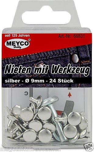 Nieten mit Werkzeug silber Durchmesser 9 mm zu 24 Stück von Meyco