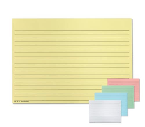 200 Karteikarten DIN A5 liniert, quer |Einlegekarten für Karteitaschen, Karteikarten |190g/m² Karton| Farbe: gelb von Meyer-Wagenfeld