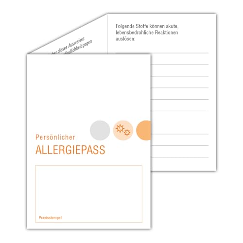 Allergiepass | Zum Eintragen aller Allergien des Passinhabers | DIN A7 Format, 6-seitig | 100 Stück von Meyer-Wagenfeld