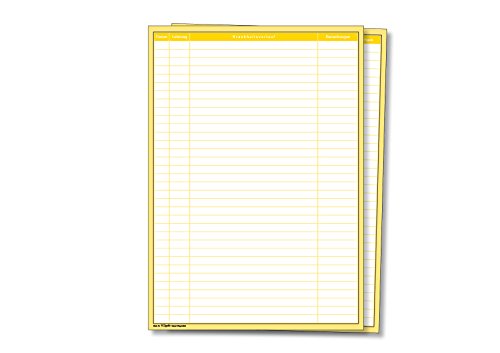 Einlegeblätter für Karteitaschen, 4 beschriftete Spalten, DIN A4, Farbe: Gelb, 100 Stück von Meyer-Wagenfeld
