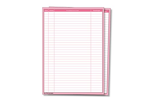 Einlegeblätter für Karteitaschen, 4 beschriftete Spalten, DIN A4, Farbe: Rosa, 100 Stück von Meyer-Wagenfeld