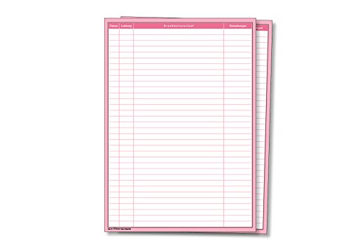 Einlegeblätter für Karteitaschen, 4 beschriftete Spalten, DIN A4, Farbe: Rosa, 200 Stück von Meyer-Wagenfeld