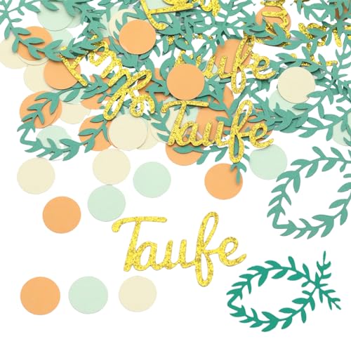 Mezrkuwr 80 Stück Taufe Deko Fische Tischdeko Taufe Grün Gold Eukalyptus Streudeko Schriftzug Taufe Tisch Dekoration, Taufe Junge Tischdeko Taufe Konfirmation Deko von Mezrkuwr