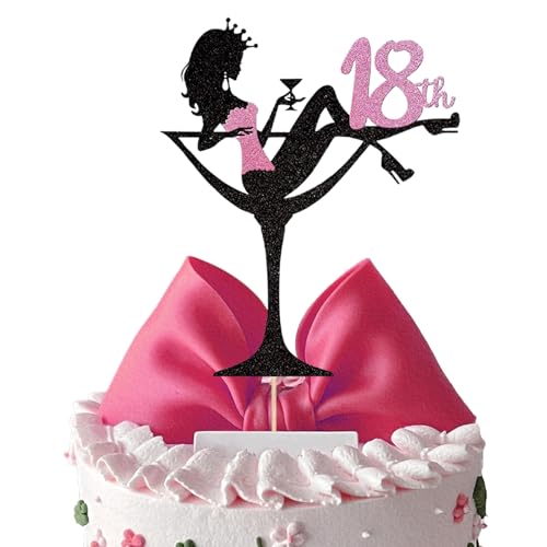 Mezrkuwr® Rotweinglas Mädchen Tortendeko, 18th Geburtstag Cake Topper Glitter High Heel Mädchen Kuchen Deko für Mädchen Lady Bachelorette Thema Geburtstag Party von Mezrkuwr