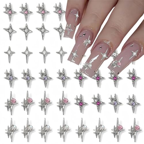 Mezrkuwr 40 Stück silberne Stern-Nagel-Charms, 3D-Sterne-Nagelkunst-Charms, glänzende Legierung, Kristall-Stern-Nagel-Edelsteine, Nagelkunst-Zubehör, DIY-Nageldekoration Mezrkuwr 40 Stück silberne Stern-Nagel-Charms, 3D-Sterne-Nagelkunst-Charms, glänzende Legierung, Kristall-Stern-Nagel-Edelsteine, Nagelkunst-Zubehör, DIY-Nageldekoration von Mezrkuwr