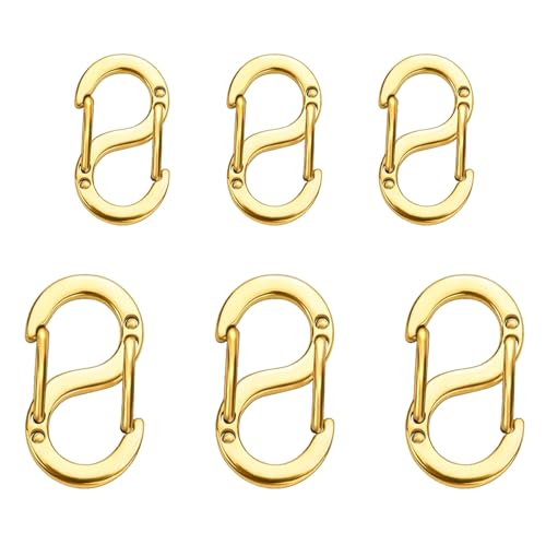 Mezrkuwr 6 Stück doppelt öffnende Verkürzer-Verschlüsse, Gold, Halsketten-Verschluss und Verschlüsse, Edelstahl-S-Lock-Armband-Verbindungs-Halsketten-Clip, 2 Größen von Mezrkuwr
