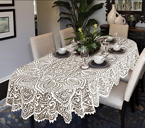 Spitze Große Tischdecke oval oder rund weiß oder beige Premium Qualität, weiß, 140cm x 240cm (55" x 95") Oval von MforStyle