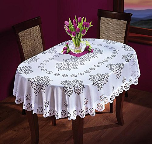 Tischdecke, oval weiß mittelgroß oder groß Premium Qualität, Polyester, weiß, 55" x 87" (140 x 220cm) OVAL von MforStyle