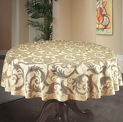 MforStyle Runde Tischdecke für bis zu 5 Personen, reichhaltige, strapazierfähige, strukturierte Tischdecke, natürliches Goldbeige, 150 cm von MforStyle
