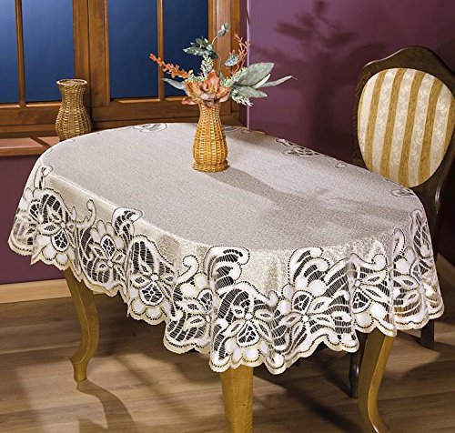 MforStyle – Tischdecke mit schwerer Spitze, Creme-/Gold-/Beigefarben, Oval, qualitativ hochwertig MforStyle – Tischdecke mit schwerer Spitze, Creme-/Gold-/Beigefarben, Oval, qualitativ hochwertig von MforStyle