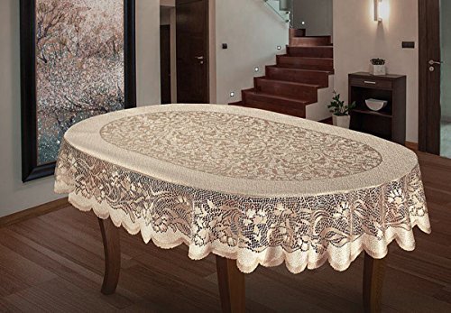 Tischdecke, oval schwere Spitze creme Golden Beige Groß Premium Qualität 139,7 x 241,3 cm (140 x 241 cm) von MforStyle