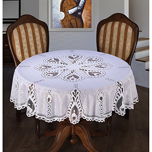 Weiß oder Creme Tischdecke rund Spitze 149,9 cm 150 cm, 100 % Polyester, weiß, Diameter inches (cm): 59" (150cm) von MforStyle