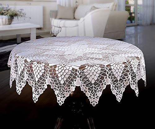 Weiße Tischdecke, rund, Spitzen-Crochet-Effekt 150 cm von MforStyle