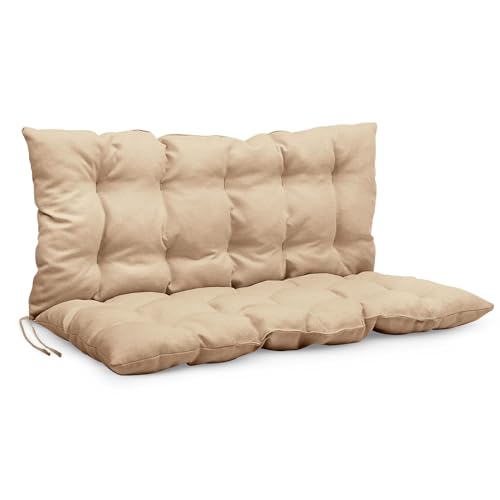 Mg Design Bankauflage 120 x 50 x 50 cm Kissen beige - Sitzkissen & Rückenkissen aus Polsterstoff, mit weicher Füllung, mit Schnüren zum Binden - Gartenbankauflage, Bankkissen von Mg Design