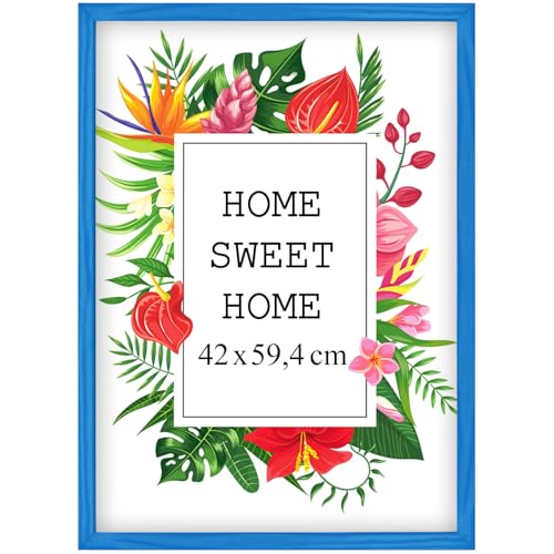 Mg Design Bilderrahmen 42x59,4 cm - Farbe Blau, aus Holz, mit Acrylglas - zum vertikalen oder horizontalen Aufhängen/Aufstellen, für Fotos, Poster, Puzzles von Mg Design