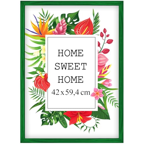 Mg Design Bilderrahmen 42x59,4 cm - Farbe Grün, aus Holz, mit Acrylglas - zum vertikalen oder horizontalen Aufhängen, ohne Hintergrund, für Fotos, Poster, Puzzles von Mg Design