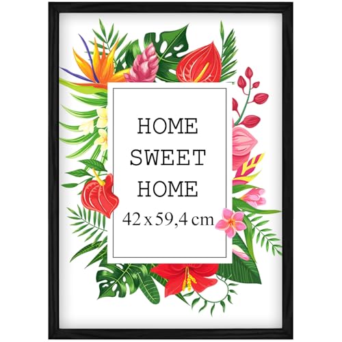 Mg Design Bilderrahmen 42x59,4 cm - Farbe Schwarz aus Holz, mit Acrylglas - zum vertikalen oder horizontalen Aufhängen/Aufstellen, für Fotos, Poster, Puzzles von Mg Design