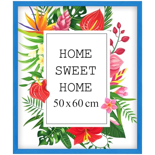 Mg Design Bilderrahmen 50x60 cm - Farbe Blau, aus Holz, mit Acrylglas - zum vertikalen oder horizontalen Aufhängen/Aufstellen, für Fotos, Poster, Puzzles von Mg Design