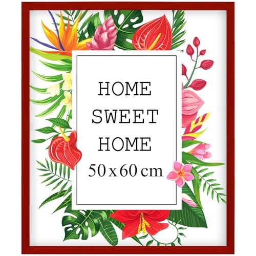 Mg Design Bilderrahmen 50x60 cm - Farbe Rot, aus Holz, mit Acrylglas - zum vertikalen oder horizontalen Aufhängen, ohne Hintergrund, für Fotos, Poster, Puzzles von Mg Design