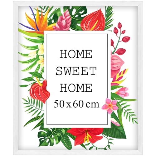 Mg Design Bilderrahmen 50x60 cm - Farbe Weiß, aus Holz, mit Acrylglas - zum vertikalen oder horizontalen Aufhängen, ohne Hintergrund, für Fotos, Poster, Puzzles von Mg Design