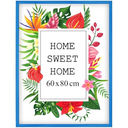 Mg Design Bilderrahmen 60x80 cm - Farbe Blau, aus Holz, mit Acrylglas - zum vertikalen oder horizontalen Aufhängen/Aufstellen, für Fotos, Poster, Puzzles von Mg Design