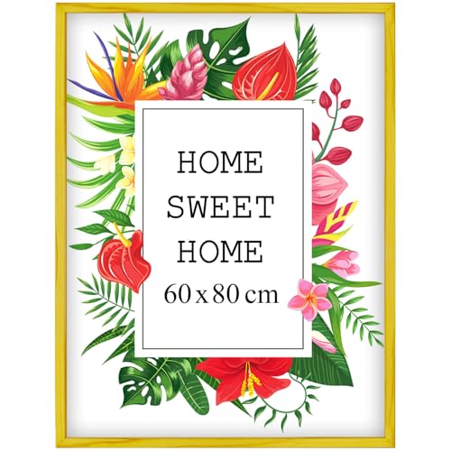 Mg Design Bilderrahmen 60x80 cm - Farbe Gelb, aus Holz, mit Acrylglas - zum vertikalen oder horizontalen Aufhängen, ohne Hintergrund, für Fotos, Poster, Puzzles von Mg Design