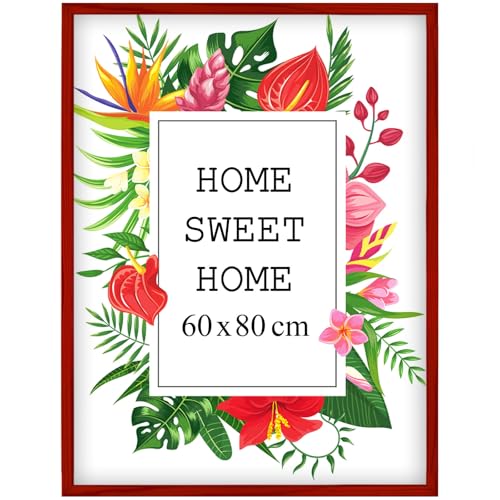 Mg Design Bilderrahmen 60x80 cm - Farbe Rot, aus Holz, mit Acrylglas - zum vertikalen oder horizontalen Aufhängen, ohne Hintergrund, für Fotos, Poster, Puzzles von Mg Design