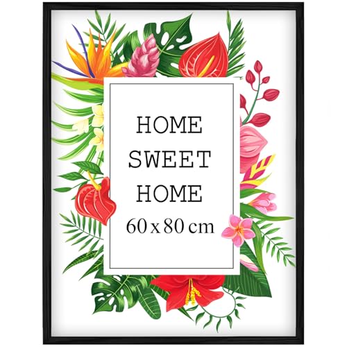 Mg Design Bilderrahmen 60x80 cm - Farbe Schwarz aus Holz, mit Acrylglas - zum vertikalen oder horizontalen Aufhängen/Aufstellen, für Fotos, Poster, Puzzles von Mg Design