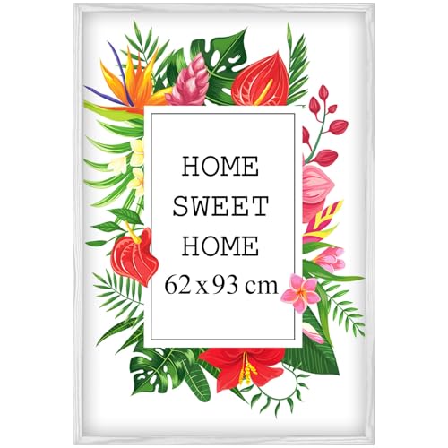Mg Design Bilderrahmen 62x93 cm - Farbe Weiß, aus Holz, mit Acrylglas - zum vertikalen oder horizontalen Aufhängen, ohne Hintergrund, für Fotos, Poster, Puzzles von Mg Design