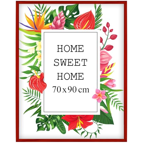 Mg Design Bilderrahmen 70x90 cm - Farbe Rot, aus Holz, mit Acrylglas - zum vertikalen oder horizontalen Aufhängen, ohne Hintergrund, für Fotos, Poster, Puzzles von Mg Design