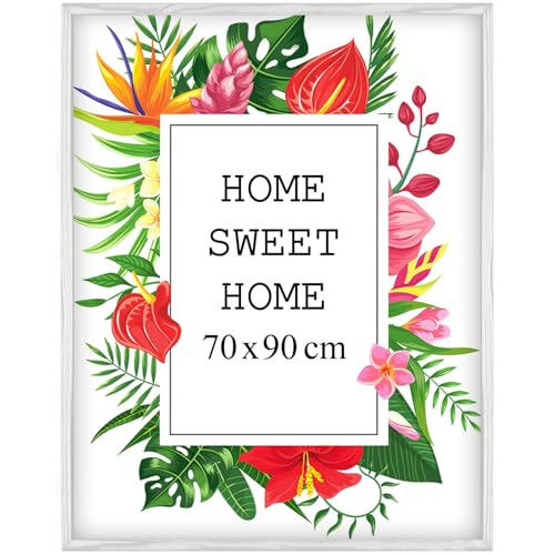 Mg Design Bilderrahmen 70x90 cm - Farbe Weiß, aus Holz, mit Acrylglas - zum vertikalen oder horizontalen Aufhängen, ohne Hintergrund, für Fotos, Poster, Puzzles von Mg Design