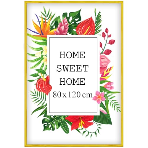 Mg Design Bilderrahmen 80x120 cm - Farbe Gelb, aus Holz, mit Acrylglas - zum vertikalen oder horizontalen Aufhängen, ohne Hintergrund, für Fotos, Poster, Puzzles von Mg Design