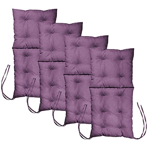 Mg Design Stuhlkissen 4er Set 50 x 100 cm Sitzkissen violett- Gartenstühle Sitzauflagen aus Polsterstoff, mit weicher Füllung, mit Schnüren zum Binden - Niedriglehner Auflagen von Mg Design