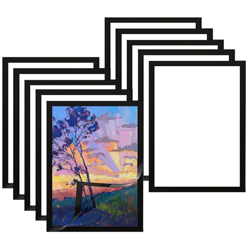 Mgood 10 Stück Magnetische Bilderrahmen, A4 Diamond Painting Bilderrahmen, Selbstklebende Info-Rahmen mit Magnetverschluss, für Diamant Malerei, Wanddekoration zu Hause,Büro, Schwarz von Mgood