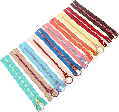 Mgoodoo 10 Stücke Harz Reißverschlüsse Coil Reißverschlüsse Bunten Reißverschluss mit Ring Multicolor Reißverschluss mit Metall Zugring für Nähen DIY Kleidung Handwerk Tasche Kleidung 30cm von Mgoodoo
