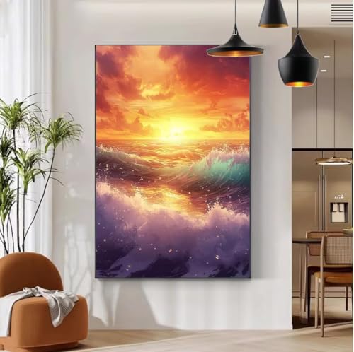 Abstrakt Malen Nach Zahlen Meereswellen Malen Nach Zahlen Erwachsene mit Rahmen 35x45 Paint by Numbers Knitterfreie Leinwand Ölgemälde Bastelset mit 3 Pinseln für Zimmer Deko,Geschenke für Frauen b-91 von Mhpbdljy