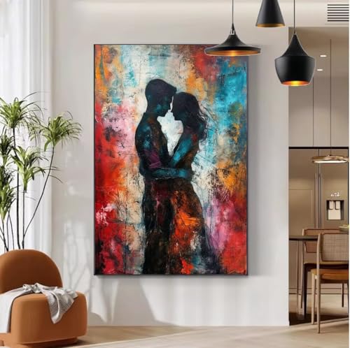 Abstrakt Malen Nach Zahlen Paar Malen Nach Zahlen Erwachsene mit Rahmen 20x30 Paint by Numbers DIY Knitterfreie Leinwand Ölgemälde Bastelset mit 3 Pinseln für Zimmer Deko, Geschenke für Frauen b-112 von Mhpbdljy