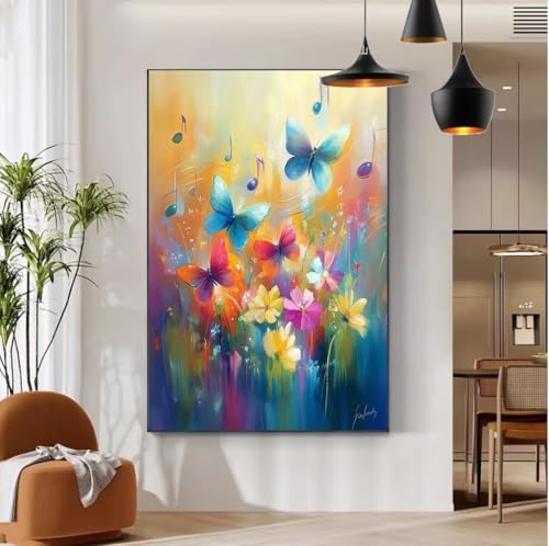 Abstrakt Malen Nach Zahlen Schmetterling Malen Nach Zahlen Erwachsene mit Rahmen 30x40 Paint by Numbers DIY Knitterfreie Leinwand Ölgemälde Bastelset mit 3 Pinseln für Deko, Geschenke für Frauen b-85 von Mhpbdljy
