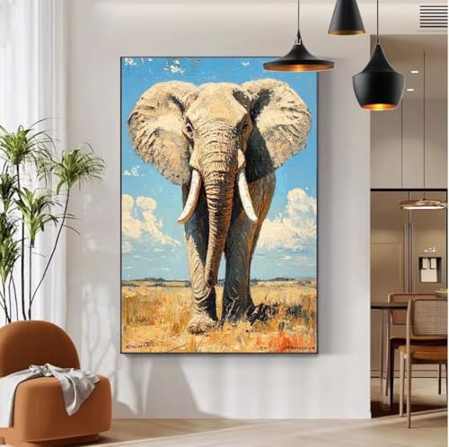 Elefant Malen Nach Zahlen Landschaft Malen Nach Zahlen Erwachsene mit Rahmen 30x40 Paint by Numbers Knitterfreie Leinwand Ölgemälde Bastelset mit 3 Pinseln für Zimmer Deko, Geschenke für Frauen b-103 von Mhpbdljy