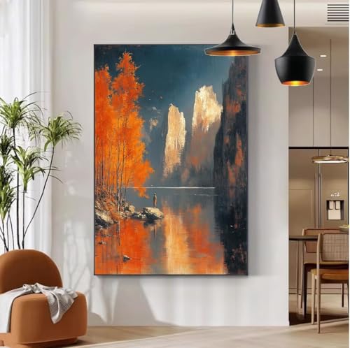 Malen Nach Zahlen Erwachsene Abstrakt Malen Nach Zahlen mit Rahmen 20x30 cm , DIY Painting by Numbers Adults Herbst Handgemalt Ölgemälde Kit mit 3 Pinseln und Acrylfarbe, Wanddeko Wohnzimmer b-110 von Mhpbdljy