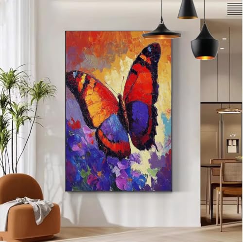 Malen Nach Zahlen Erwachsene Abstrakt Malen Nach Zahlen mit Rahmen 50x70 cm , DIY Painting by Numbers Adults Schmetterling Handgemalt Ölgemälde Kit mit 3 Pinseln und Acrylfarbe, Wanddeko Wohnb-89 von Mhpbdljy