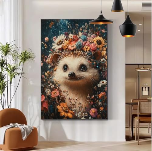 Malen Nach Zahlen Erwachsene Igel Malen Nach Zahlen mit Rahmen 50x70 cm Leinwand, DIY Painting by Numbers Adults Blume Handgemalt Ölgemälde Kit mit 3 Pinseln und Acrylfarbe, Wanddeko Wohnzimmer b-107 von Mhpbdljy