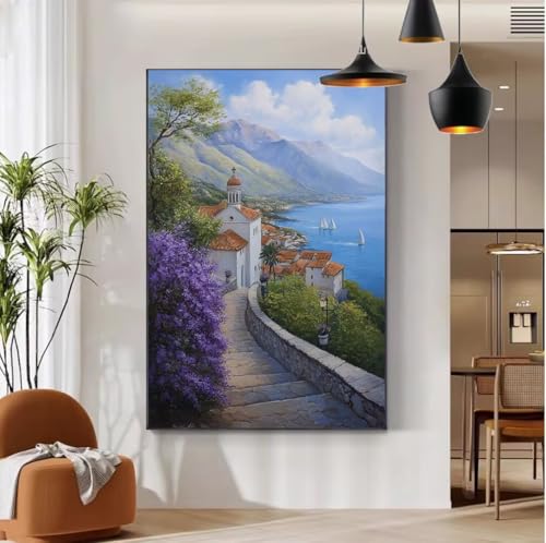 Malen Nach Zahlen Erwachsene Landschaft Malen Nach Zahlen mit Rahmen 30x40 cm , DIY Painting by Numbers Adults Am Meer Handgemalt Ölgemälde Kit mit 3 Pinseln und Acrylfarbe, Wanddeko Wohnzimmer b-116 von Mhpbdljy