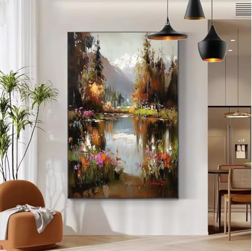 Malen Nach Zahlen Erwachsene Landschaft Malen Nach Zahlen mit Rahmen 30x40 cm , DIY Painting by Numbers Adults Natur Handgemalt Ölgemälde Kit mit 3 Pinseln und Acrylfarbe, Wanddeko Wohnzimmer b-104 von Mhpbdljy