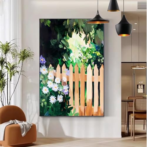 Malen Nach Zahlen Erwachsene Landschaft Malen Nach Zahlen mit Rahmen 90x120 cm , DIY Painting by Numbers Adults Blume Handgemalt Ölgemälde Kit mit 3 Pinseln und Acrylfarbe, Wanddeko Wohnzimmer b-86 von Mhpbdljy