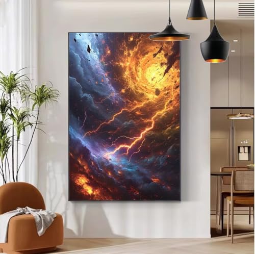 Malen Nach Zahlen Erwachsene mit Rahmen Abstrakt Malen Nach Zahlen Erwachsene Blitz Muster, DIY Handgemalt Ölgemälde Kit mit Pinseln + Acrylfarbe + 90x120 cm Leinwand Knitterfreie, Deko Schlafb-114 von Mhpbdljy