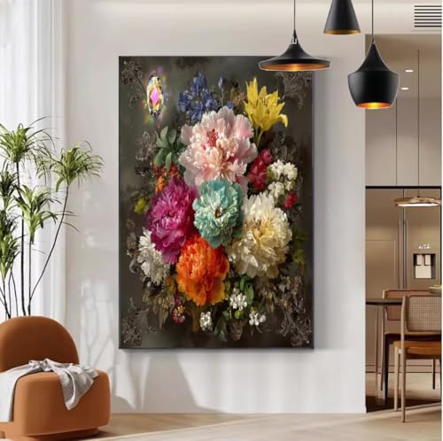 Malen Nach Zahlen Erwachsene mit Rahmen Farbe Malen Nach Zahlen Erwachsene Blume Muster, DIY Handgemalt Ölgemälde Kit mit Pinseln + Acrylfarbe + 80x100 cm Leinwand Knitterfreie, Deko Schlafb-120 von Mhpbdljy