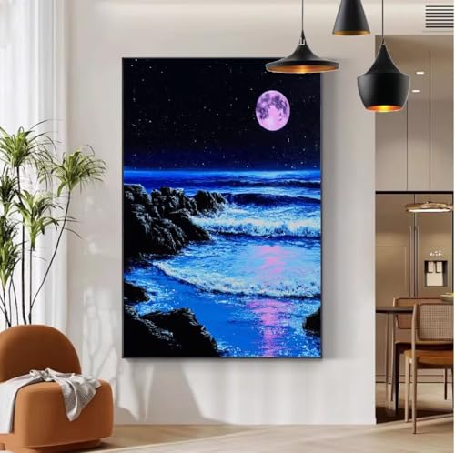 Malen Nach Zahlen Erwachsene mit Rahmen Landschaft Malen Nach Zahlen Erwachsene Strand Muster, DIY Handgemalt Ölgemälde Kit mit Pinseln + Acrylfarbe + 30x40 cm Leinwand Knitterfreie, Deko Schlafb-111 von Mhpbdljy