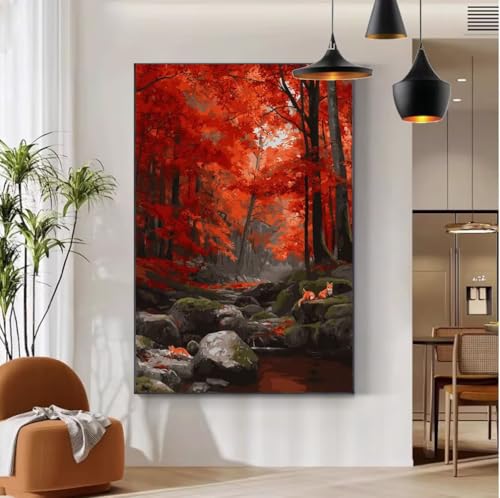Tier Malen Nach Zahlen Wald Malen Nach Zahlen Erwachsene mit Rahmen 90x120 cm Paint by Numbers DIY Knitterfreie Leinwand Ölgemälde Bastelset mit 3 Pinseln für Zimmer Deko, Geschenke für Frauen b-124 von Mhpbdljy